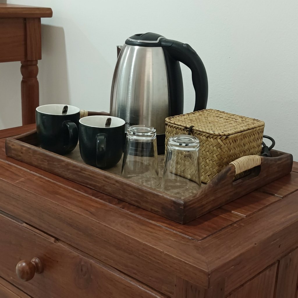 Complimentary tea and coffee tray in room